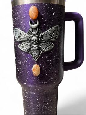 Galaxy Purple Travel Tumbler with Moth Skull Emblem